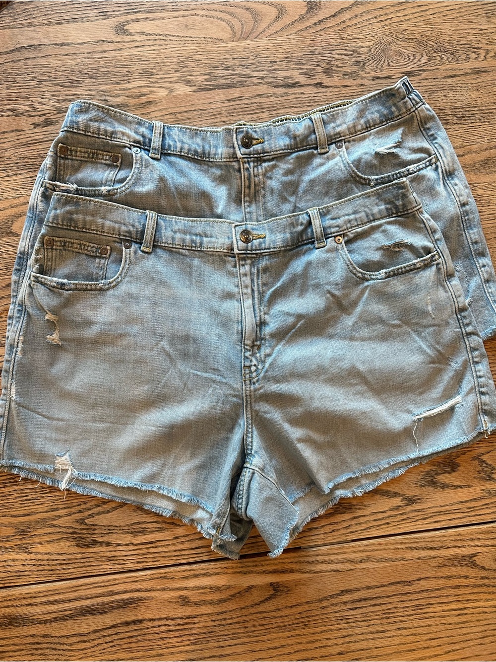 Aerie Light Blue Denim Women’s pull-on Shorts - Classic Cut, mid rise TWO PAIR